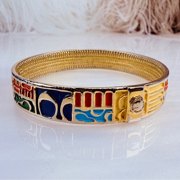 Vintage Textured Goldtone colorful signature Coach bangle bracelet - Picture 8 of 12